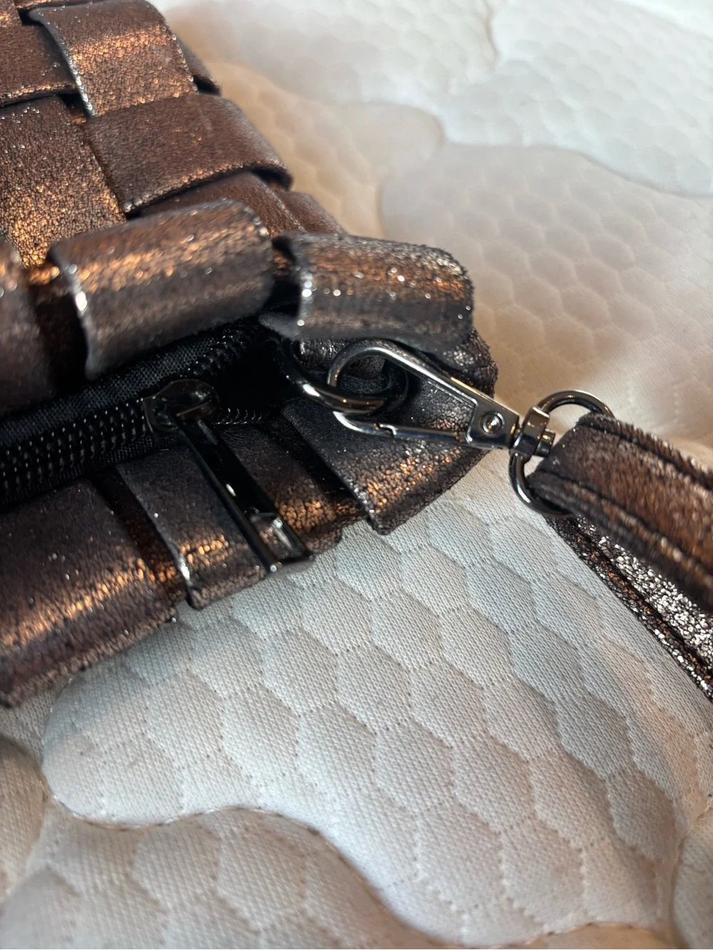 Anthropologie Metallic Bronze Woven Clutch